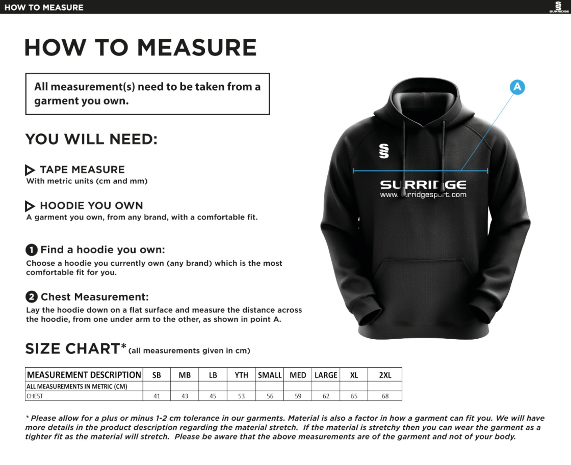 Northwich CC - Blade Hoody - Size Guide