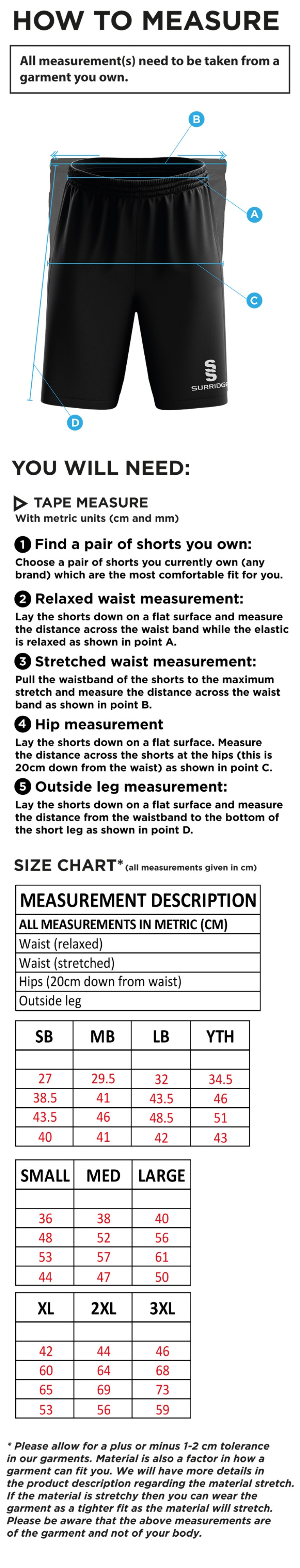 Northwich CC - Blade Shorts - Size Guide