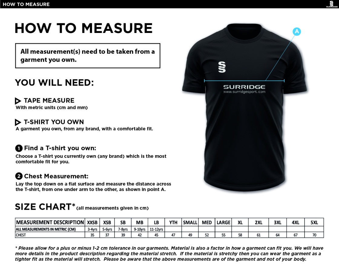 Northwich CC - Dual Games Shirt - Size Guide