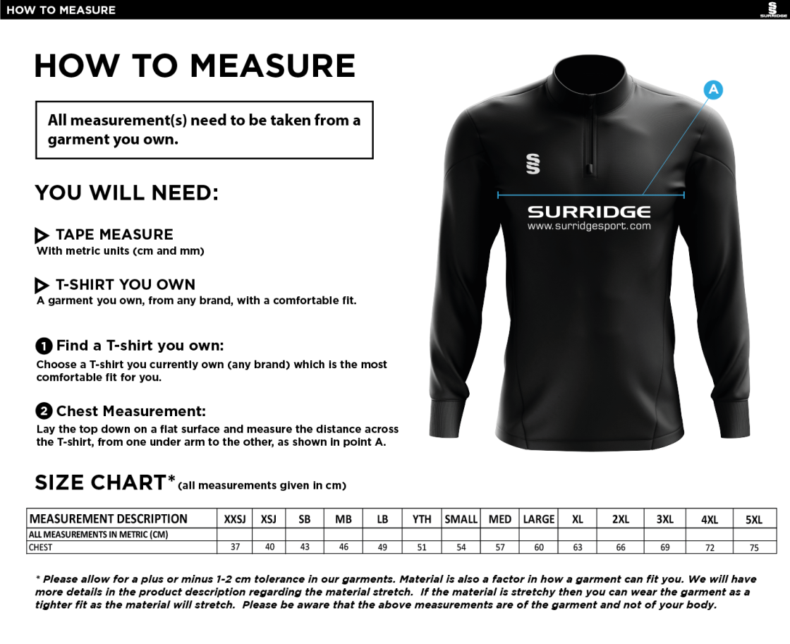 Northwich CC - Blade Performance Top - Size Guide